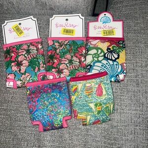 Lilly Pulitzer Multicolor Tropical Print Can Koozies with Pink Trim (5)